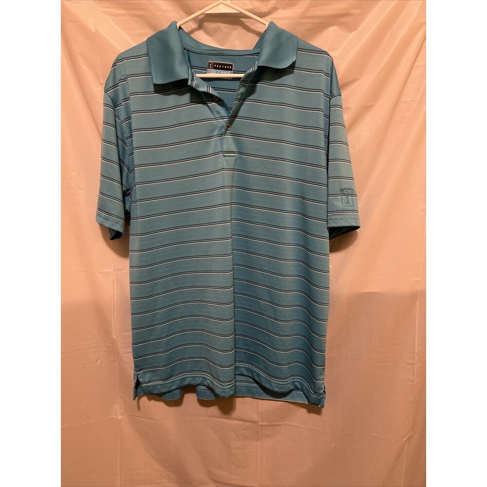 PGA TOUR-AIRFLUX Classic Fit Short Sleeve Men's Polo shirt Blue w stripe XL